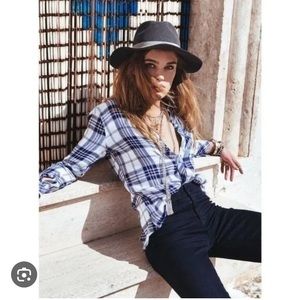Rails Blue and White Plaid Top